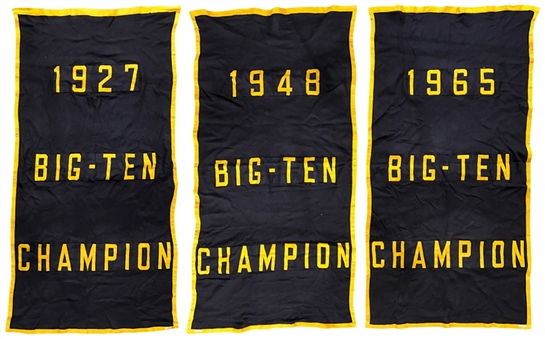 Lot of (3) Michigan Wolverines Big Ten Championship Banners Hung from Crisler Center (1927, 1948, & 1965)